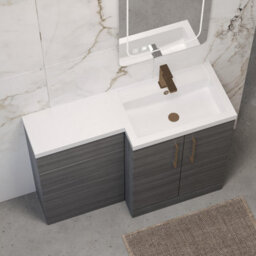 Balterley Right-Hand Bathroom Vanity And Wc Unit Combination, Basin - 1100mm - Woodgrain Anthracite, Brushed Bronze Handles - thumbnail 3