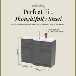 Balterley Right-Hand Bathroom Vanity And Wc Unit Combination, Basin - 1100mm - Woodgrain Anthracite, Brushed Bronze Handles - thumbnail 5