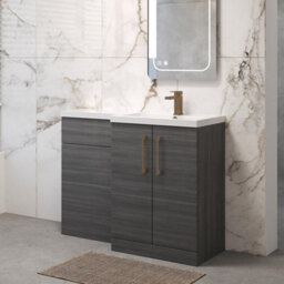 Balterley Right-Hand Bathroom Vanity And Wc Unit Combination, Basin - 1100mm - Woodgrain Anthracite, Brushed Bronze Handles - thumbnail 4