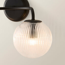 Valuelights Kempton Matte Black Ribbed Glass Globe 2 Arm Wall Light With Bulbs - thumbnail 4
