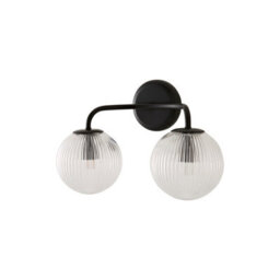Valuelights Kempton Matte Black Ribbed Glass Globe 2 Arm Wall Light With Bulbs - thumbnail 6