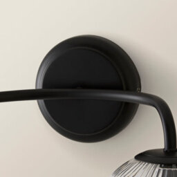 Valuelights Kempton Matte Black Ribbed Glass Globe 2 Arm Wall Light With Bulbs - thumbnail 5