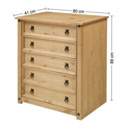 Mercers Furniture Corona Small 5 Drawer Chest Of Drawers Rustic Solid Wood Pine Wooden With Mexican Styling Bedroom - thumbnail 5