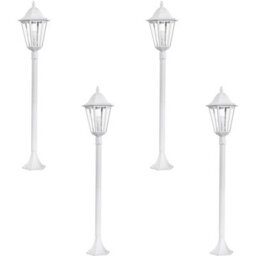 4 Pack Ip44 White Aluminium Outdoor Bollard Light - Modern Tall Lamp Post With E27 60W Bulbs