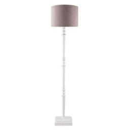 Happy Homewares Chic White Wood Standing Floor Lamp With Square Base And Foot Switch - thumbnail 3
