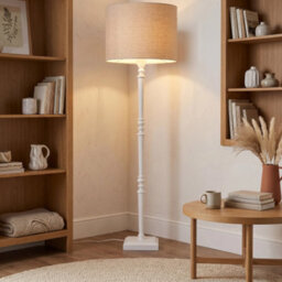 Happy Homewares Chic White Wood Standing Floor Lamp With Square Base And Foot Switch - thumbnail 6