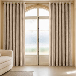 Aspire Homeware Beige Velvet Curtain Room Darkening Blackout Eyelet Curtain Pair (W) 228Cm X (D)228Cm With Tie Back Pair - thumbnail 7