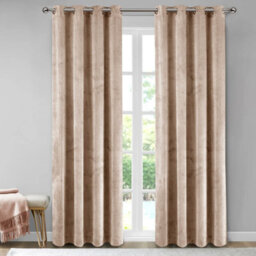Aspire Homeware Beige Velvet Curtain Room Darkening Blackout Eyelet Curtain Pair (W) 228Cm X (D)228Cm With Tie Back Pair