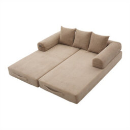 Abrihome Foldable Compressible Sofa With Sturdy Metal Frame, Perfect For Small Spaces - Modern Fabric & Metal, Khaki - thumbnail 9