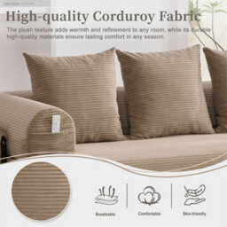 Abrihome Foldable Compressible Sofa With Sturdy Metal Frame, Perfect For Small Spaces - Modern Fabric & Metal, Khaki - thumbnail 2