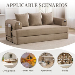 Abrihome Foldable Compressible Sofa With Sturdy Metal Frame, Perfect For Small Spaces - Modern Fabric & Metal, Khaki - thumbnail 6