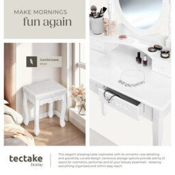 Tectake Dressing Table With Mirror And Stool 4 Drawers White Makeup Vanity Desk Dresser Bedroom Storage - White - thumbnail 5