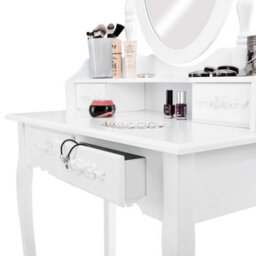 Tectake Dressing Table With Mirror And Stool 4 Drawers White Makeup Vanity Desk Dresser Bedroom Storage - White - thumbnail 9