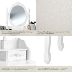 Tectake Dressing Table With Mirror And Stool 4 Drawers White Makeup Vanity Desk Dresser Bedroom Storage - White - thumbnail 4
