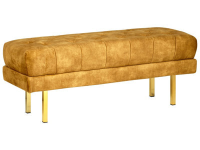 Beliani Upholstered Bench Roseville Velvet Mustard - image 1