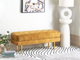 Beliani Upholstered Bench Roseville Velvet Mustard - thumbnail 2