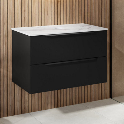 Affine 800mm Countertop Bathroom Vanity Unit Wall Hung Furniture Soft Close Black - image 1