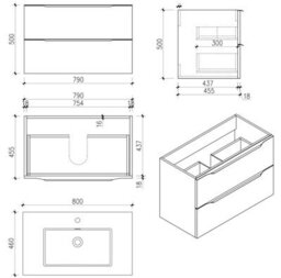 Affine 800mm Countertop Bathroom Vanity Unit Wall Hung Furniture Soft Close Black - thumbnail 5