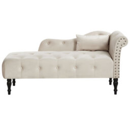 Beliani Right-Hand Chaise Longue Ivry Velvet Light Beige - thumbnail 1