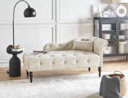 Beliani Right-Hand Chaise Longue Ivry Velvet Light Beige - thumbnail 2