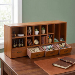 Wooden Desktop Storage Cabinet 12 Compartments 4 Drawers Desk Organiser - thumbnail 3