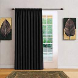 Bedlooms Black Blackout Thermal Insulated Ready Made Pencil Pleat Single Curtain Panel 66 X 84 Inches With Tie Back - thumbnail 1