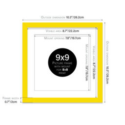 "9X9"" Yellow Picture Frame - 9X9"" Square Frame With 8X8"" Mount For 9X9""/8X8"" Pictures Vintage Style Wall Art, 1 Pack" - thumbnail 2