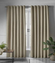Luxury Living Linen Look Eyelet Ring Top Blackout Curtains Beige