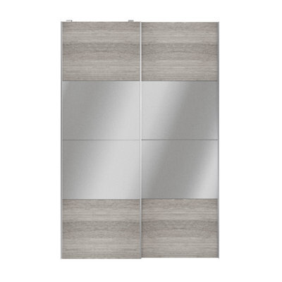 GoodHome Atomia Contemporary Panelled Mirrored Matt Grey Oak Effect Matt 8 Door Sliding Wardrobe Door Kit (H)2250mm (W)1500mm - image 1