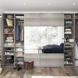 GoodHome Atomia Contemporary Panelled Mirrored Matt Grey Oak Effect Matt 8 Door Sliding Wardrobe Door Kit (H)2250mm (W)1500mm - thumbnail 2