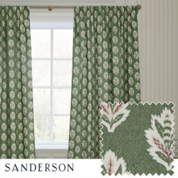 Sanderson Sessile Leaf Printed Room Darkening Pencil Pleat Curtain Pair Leaf Green (W)117Cm X (D)182Cm