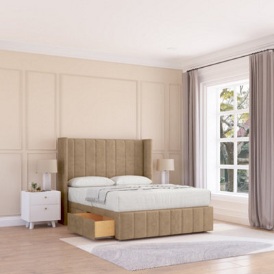 "Sloomy Melbourne Naples Memory Foam Bed Set ,2 Drawers, Mattress & 54"" Wingback Headboard With 12"" Footboard - King" - image 1