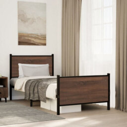 Berkfield Metal Bed Frame Without Mattress Brown Oak 90X200 Cm