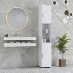 Kleankin Tall Bathroom Storage Cabinet With Soft Close Mechanism, White - thumbnail 5