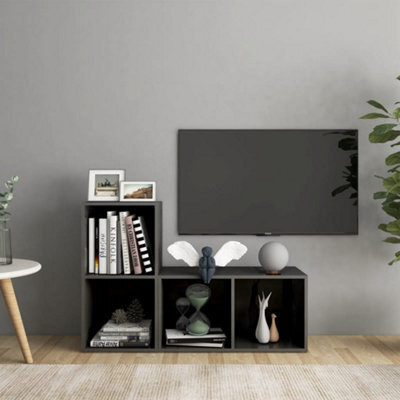 Berkfield Tv Cabinets 2 Pcs High Gloss Grey 72X35X36.5 Cm Engineered Wood - image 1