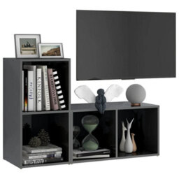 Berkfield Tv Cabinets 2 Pcs High Gloss Grey 72X35X36.5 Cm Engineered Wood - thumbnail 3