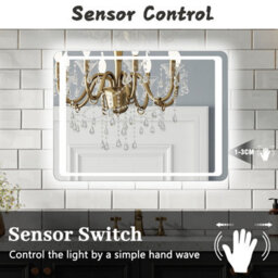 Probaty Bathrooms Led Illuminated Mirror Dimmable 800X600mm,hand Sweep Sensor Switch With Anti-Fog, Backlit Wall Vanity Mirror - thumbnail 5