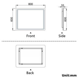 Probaty Bathrooms Led Illuminated Mirror Dimmable 800X600mm,hand Sweep Sensor Switch With Anti-Fog, Backlit Wall Vanity Mirror - thumbnail 3