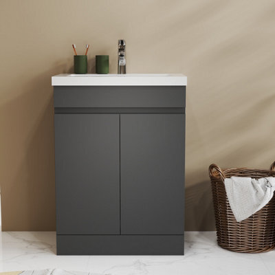 Probaty Bathrooms Vanity Unit Matte Anthracite Mdf,600X390X800mm,freestanding,detachable,2 Doors With Ceramic Thick Basin - image 1