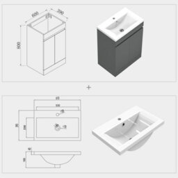 Probaty Bathrooms Vanity Unit Matte Anthracite Mdf,600X390X800mm,freestanding,detachable,2 Doors With Ceramic Thick Basin - thumbnail 9