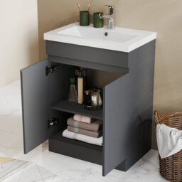 Probaty Bathrooms Vanity Unit Matte Anthracite Mdf,600X390X800mm,freestanding,detachable,2 Doors With Ceramic Thick Basin - thumbnail 4