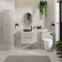 Royal Bathrooms Venice 600mm Dove Grey Wall Mounted Bathroom Countertop Vanity Unit 2 Drawer With Art Round Basin - thumbnail 4