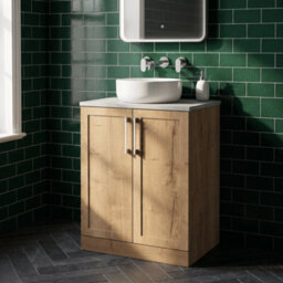 Balterley Stonnall Traditional Floor Standing 2 Door Vanity Unit With White Sparkle Laminate Worktop, 600mm, Autumn Oak - thumbnail 3