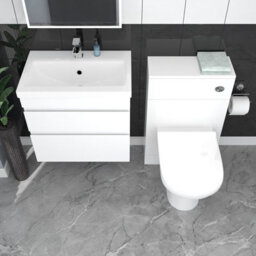 Nes Home White Wall Hung 600mm Vanity Unit 2 Drawer With Wc Unit & Btw Toilet - thumbnail 3