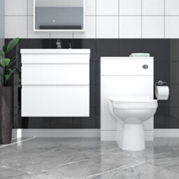 Nes Home White Wall Hung 600mm Vanity Unit 2 Drawer With Wc Unit & Btw Toilet - thumbnail 2