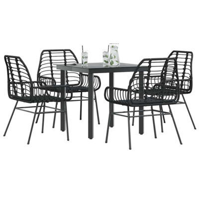 Berkfield 5 Piece Garden Dining Set Black Poly Rattan Glass - image 1