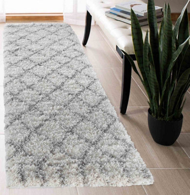 Moroccan Berber Shaggy Rugs Living Room Diamond Design Light Cream 60X220 Cm - image 1