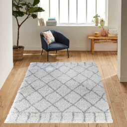 Moroccan Berber Shaggy Rugs Living Room Diamond Design Light Cream 60X220 Cm - thumbnail 2