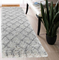 Moroccan Berber Shaggy Rugs Living Room Diamond Design Light Cream 60X220 Cm - thumbnail 1
