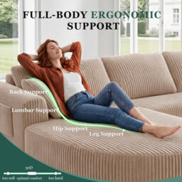 Luckracer Boneless Corner Sofa Couch Cloud Modular Sectional Sofa L Shaped Memory Foam Corduroy 245Cm, Right Facing Chaise Beige - thumbnail 8